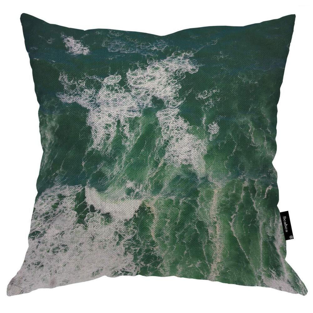 5164 Turquoise Ocean Water Waves Throw Pillow Cover Nature Sea Spray White